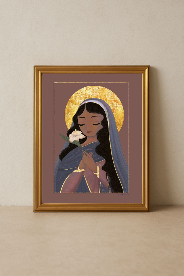 La Dame au Lys - Tirage d'art rehaussé de doré