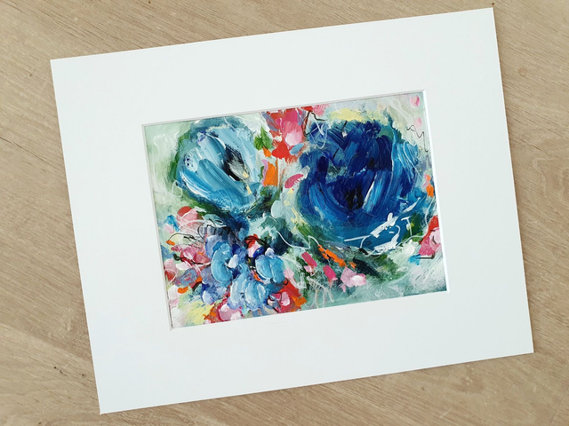 Hocus pocus, blauwe krokus - Origineel schilderij, acrylverf op papier, incl. wit passepartout