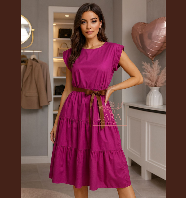 Midi Kleid in Purpur Pink Onesize