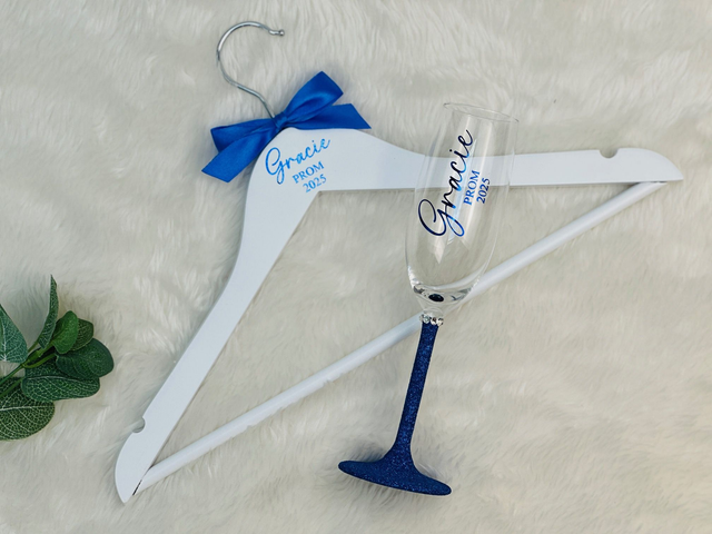 Prom Personalised Prosecco glass and Hanger Set