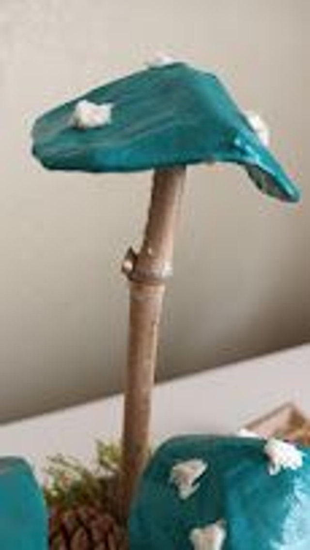 TASSE DE CHAMPIGNONS, en papier mâché, fait main, décoration ou cadeau unique, 22 cm de haut