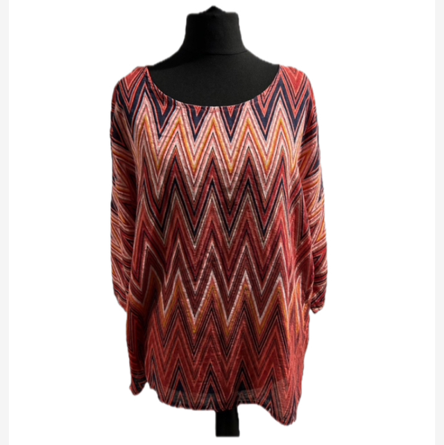 Orange Multi-colour Zigzag Linen Top - 183
