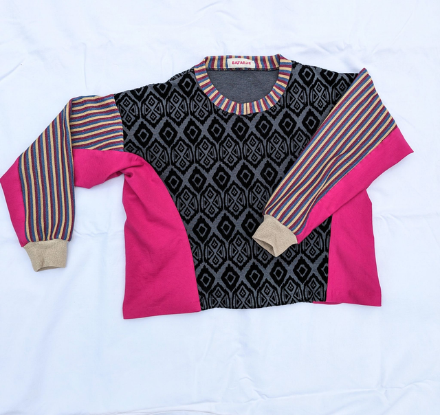 Sweat Texturé Rose Fushia et Rayé Taille L/XXL