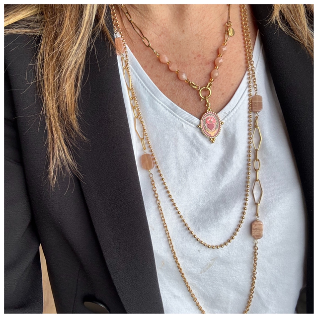 Ensemble de 3 colliers doré/rose 