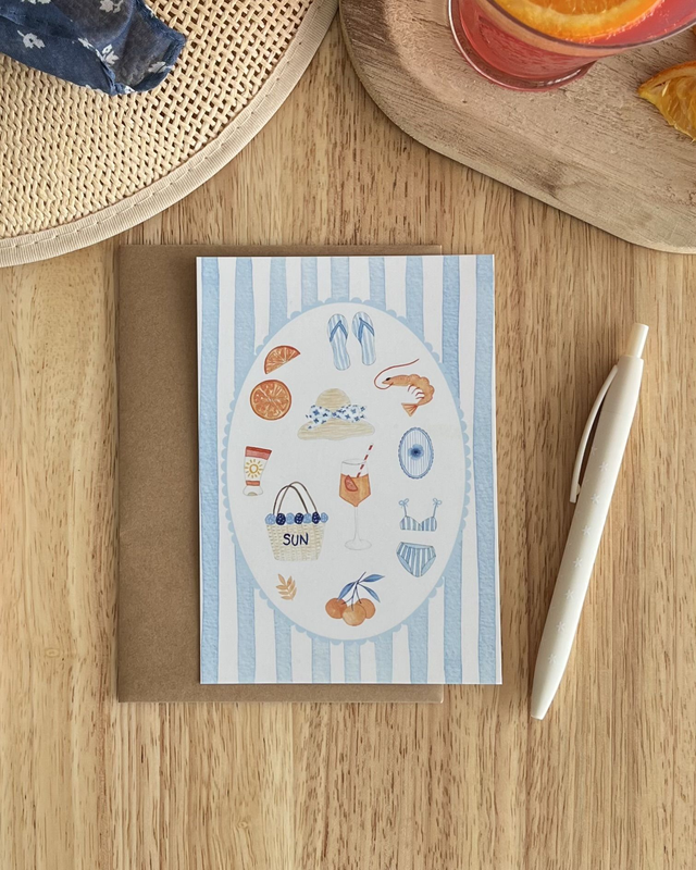 Carte Postale à motifs estivaux - Illustration aquarelle