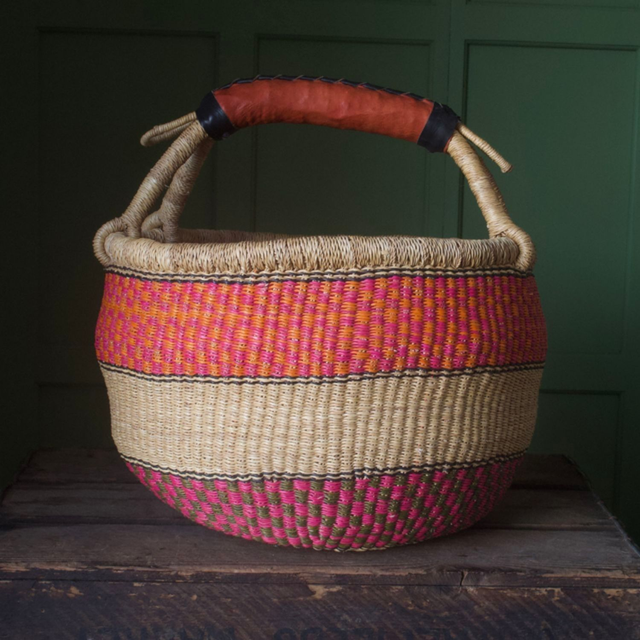 Pink Striped Ghanaian Shopping Basket