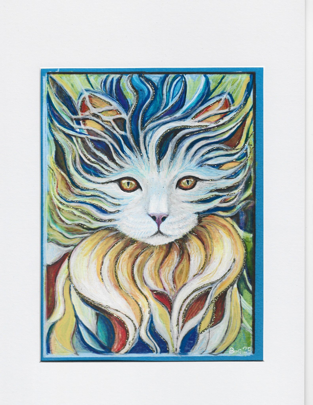 Abstract Colorful Cat Painting (Print) for Home Decor