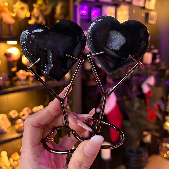 Black Agate Druzy Heart on Stand