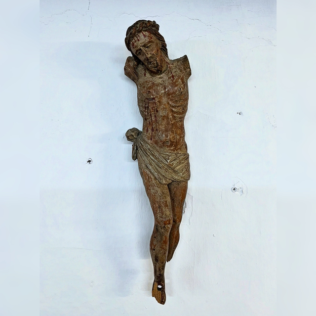 A 17th Century Polychrome Carved Wood Corpus Christ