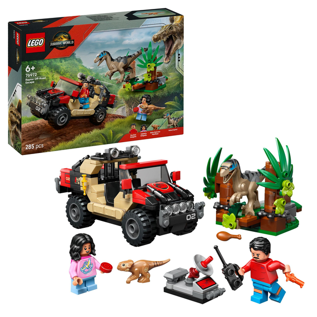 LEGO 76972 Jurassic World Raptor Verfolgungsjagd mit dem Geländewagen