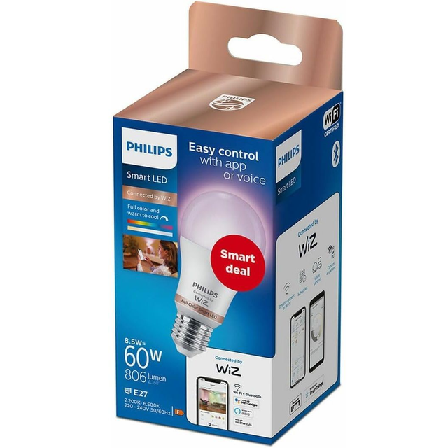Philips Wiz Full Colors F 8.5W E27 806LM Ampoule Smart (2200-6500K)
