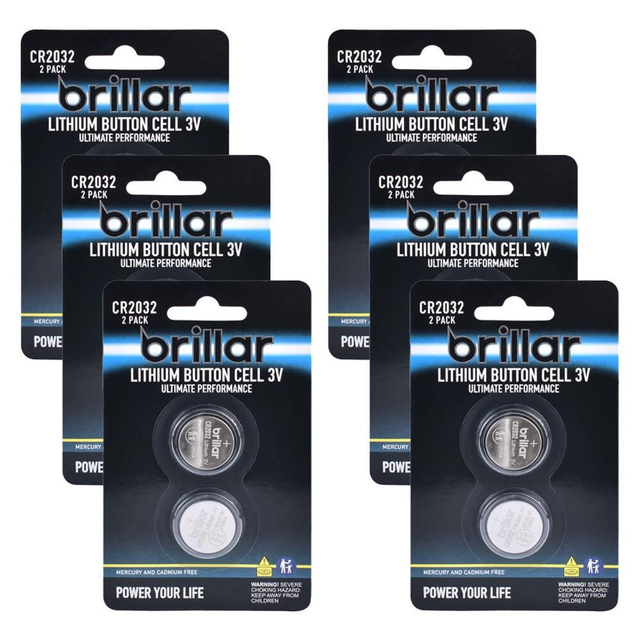 Brillar 12pc Lithium Button Cell Batteries - Cr2032