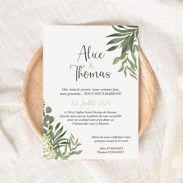 Faire-part mariage | Modèle Alice 🌿