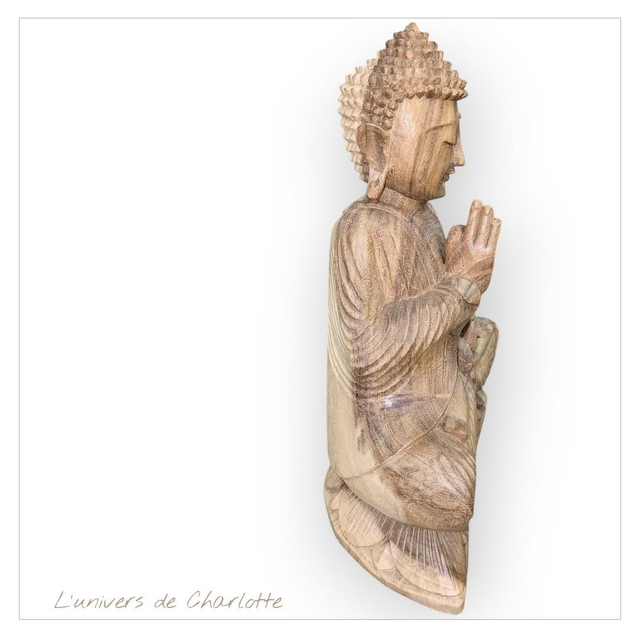 Statue "Bouddha mandra" 40 cm en bois sculpté à la main