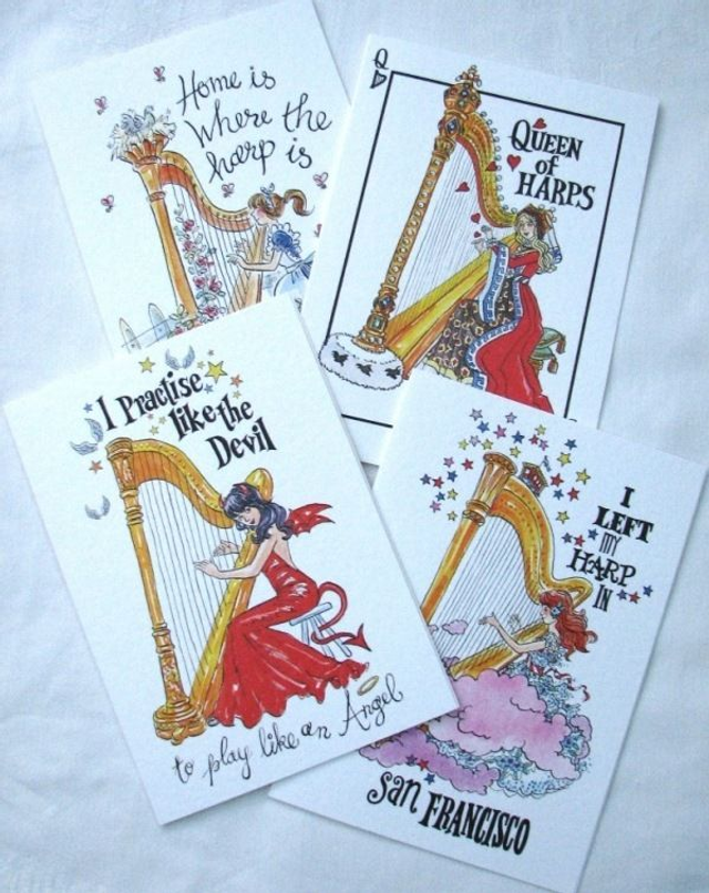 Harp Themed Greeting Cards - pack of 4