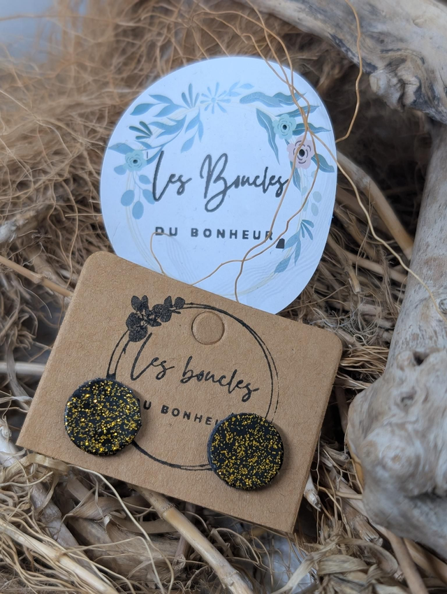 Boucles d'oreilles puces doré paillettes pu050