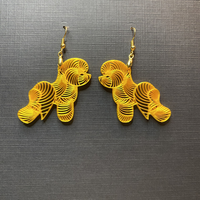 3D - Earrings Bichon Frise Yellow Gold