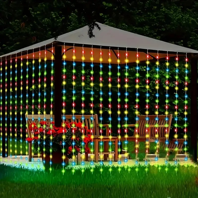 Solar Curtain String Lights 8 Lighting Modes for Outdoor Decor