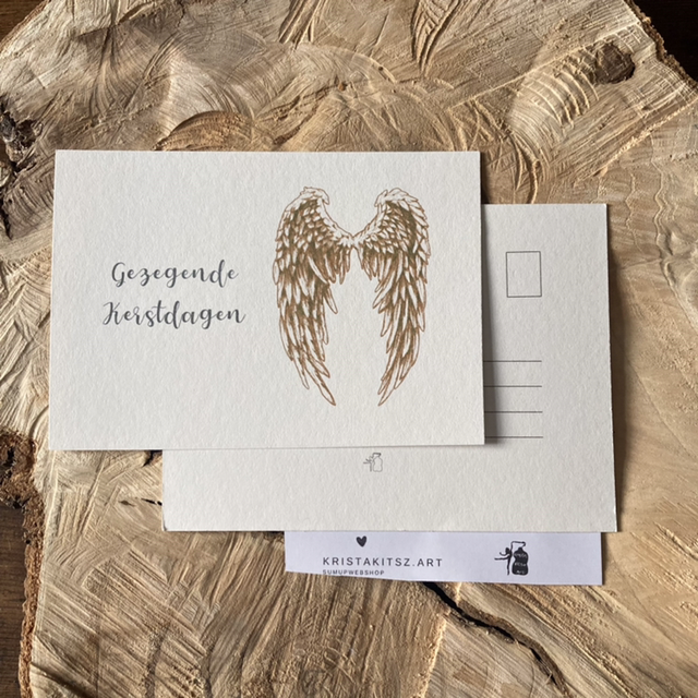 Kerst Postkaart Engelen Vleugels Joy to the World | zonder envelop | platte ansichtkaart Christelijke kerstkaart 