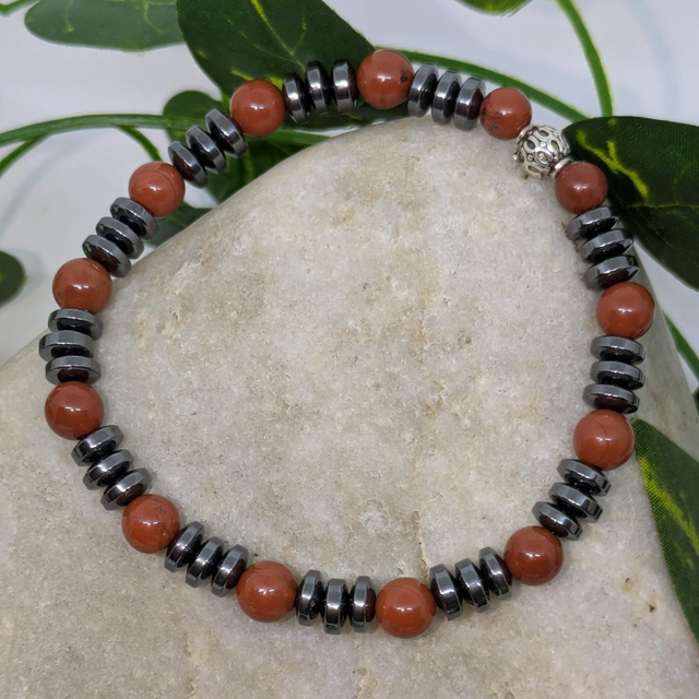 Bracelet "Hématite & Jaspe rouge" 6mm BR-072