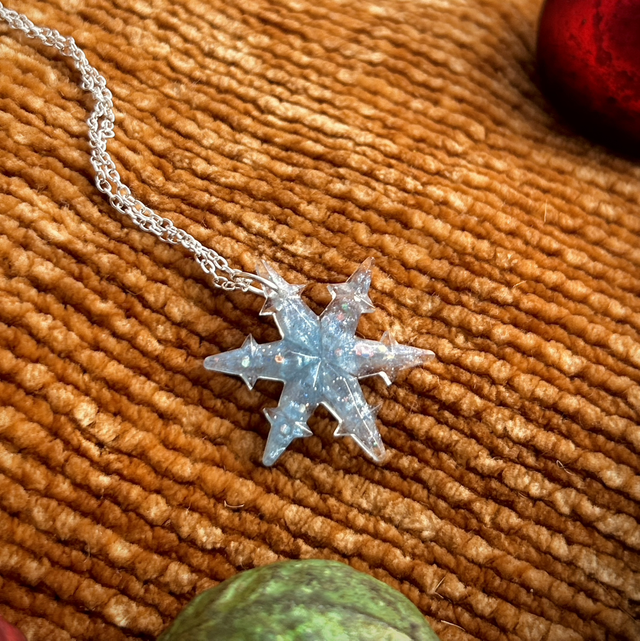 Snowflake Necklace Statement - Blue and Silver