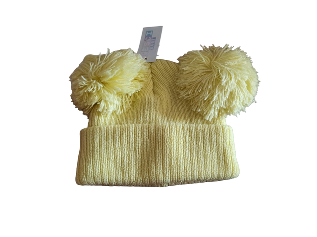 Bonnet pompons jaune 3-6 mois