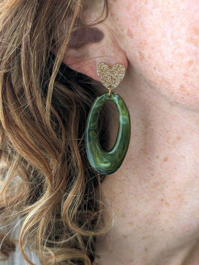 Boucles d'oreilles LOUISE vert marbré