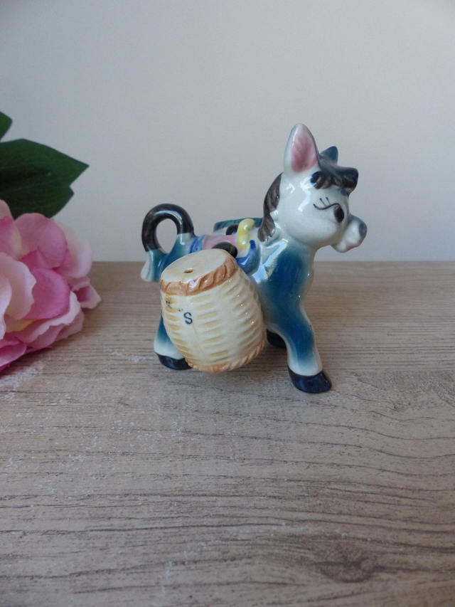 Salière et Poivrière vintage japonaises en forme d'âne, Shakers âne porteur de sel et poivre en céramique Japon, déco campagne ferme ranch