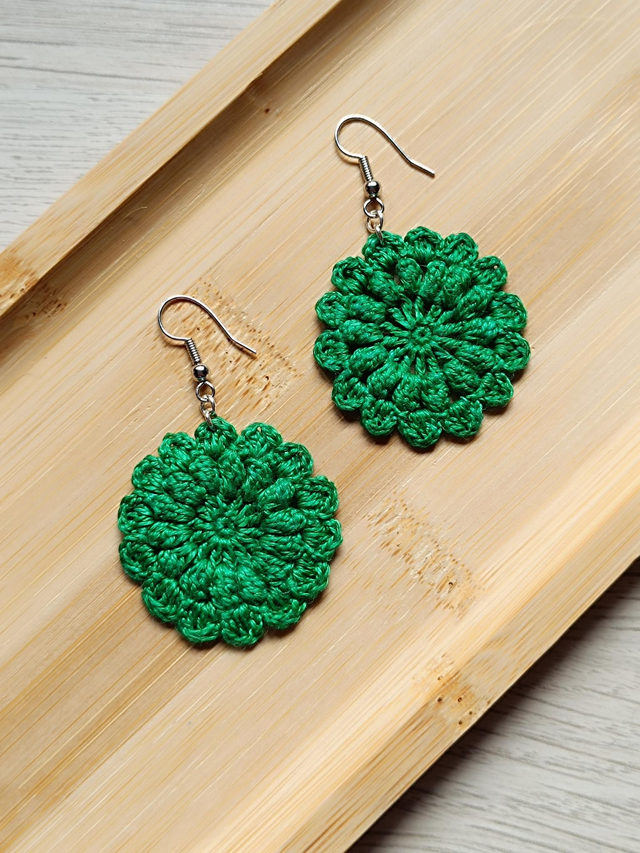 Boucles d'oreilles HORTENSE en Micro-Crochet - Vert Anglais 