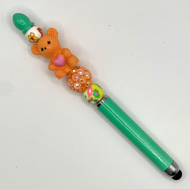 S74 - Stylo à perles ours cœur orange