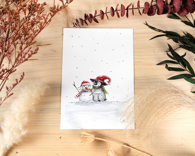 Original - kleiner Pinguin & sein Schneemann