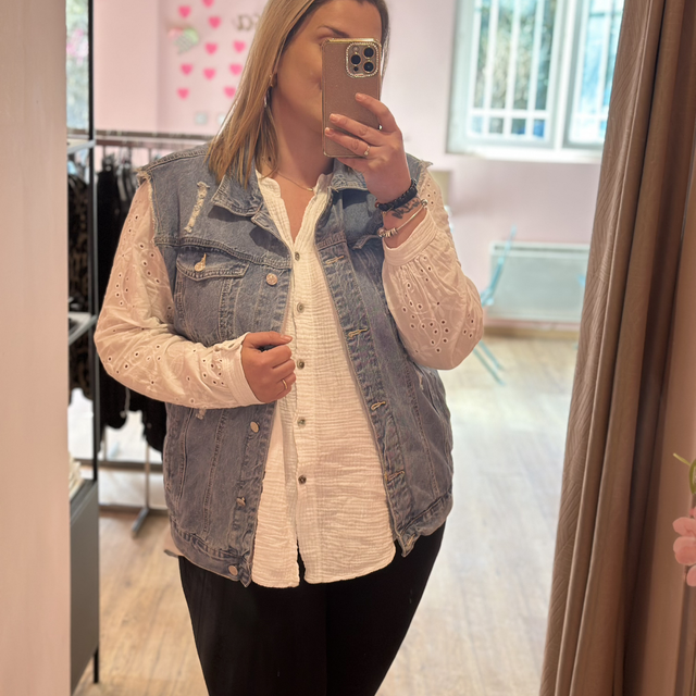 801-Veste jean sans manche