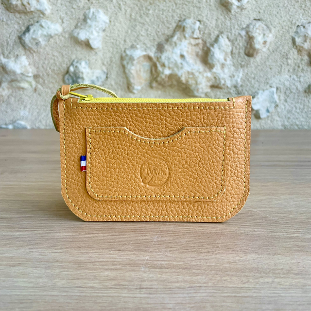 Porte cartes / porte monnaies jaune abricot