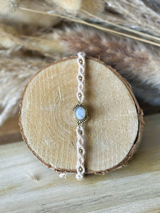 Luna - Bracelet micro-macramé et pierre de lune / Collection Céleste