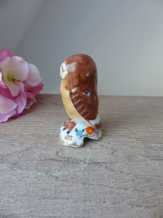 Figurine miniature chouette en porcelaine fleuri collection The Franklin Mint 1988 collection cadeau décoration chouettes