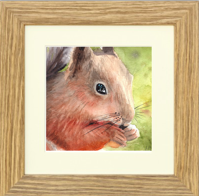 Eichhörnchen mit Sonne und Nuss - Original