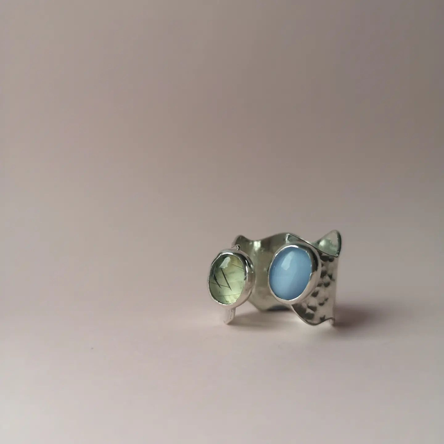 Prehnite and Blue Chalcedony Chunky Ring
