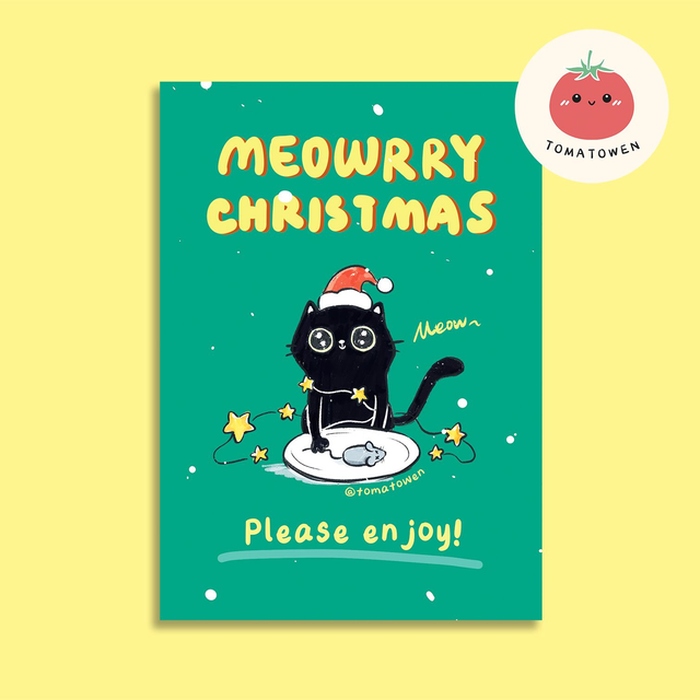 Postcard: Meorry Christmas Black Cat