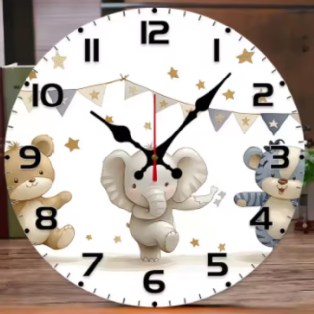 Ronde wandklok van hout Olifant Kinderklok (25cm)