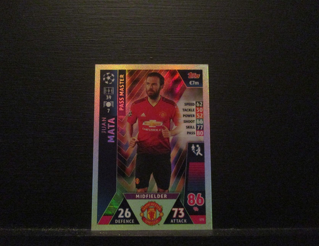 Juan Mata - UEFA Champions League Match Attax 2018/19 Original Trading Card #175