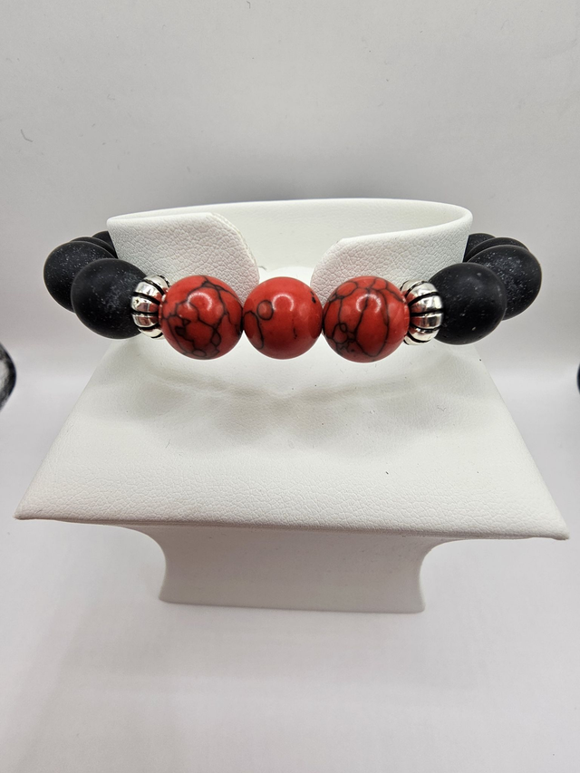 Mens Black Onyx &amp; Red Turquoise Bracelet.