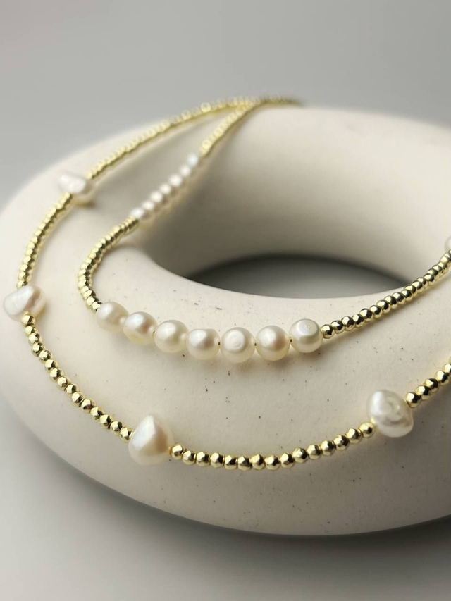 Collana Figli del Sole in Ematite Dorata e Perle