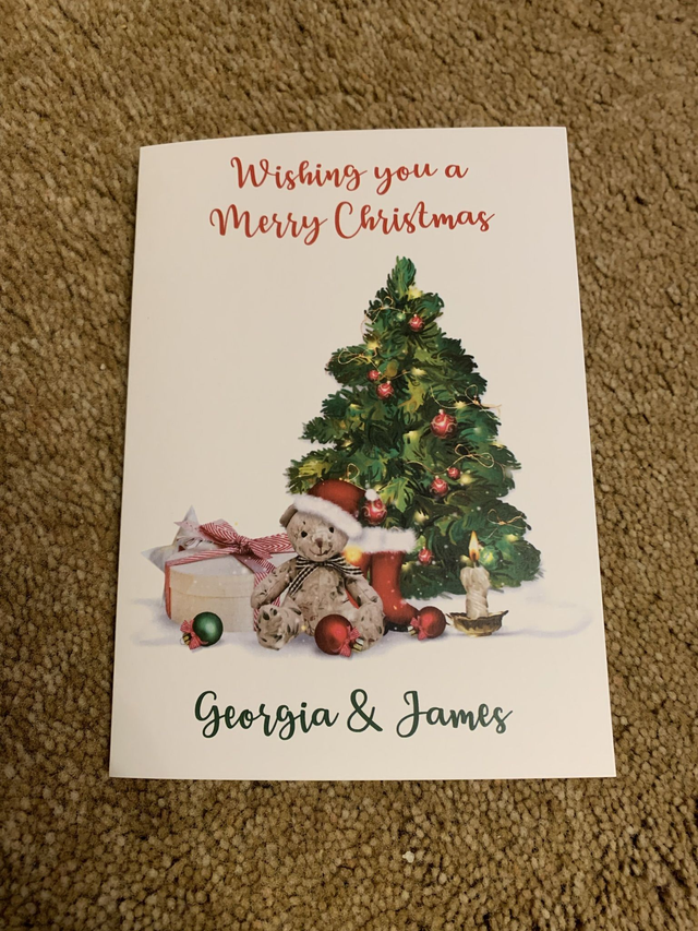 Wishing you a merry christmas card with tree and bear