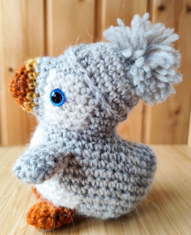 Shiny the white puffin with grey and white hat, medium size (made from Icelandic wool yarn)