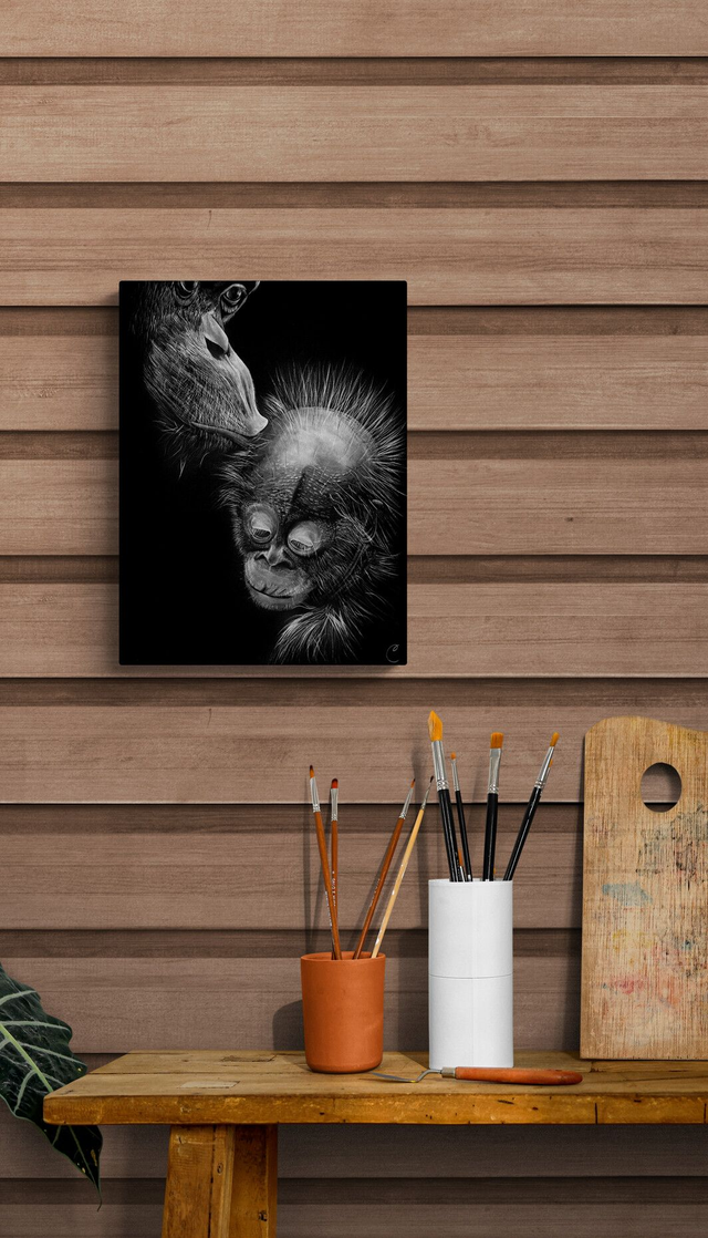 Reproduction Aquarelle Orang-Outan sur Alu - Tirage limité, numéroté et signé - 30x40cm