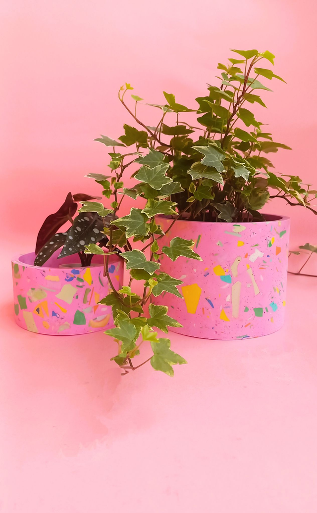  Osłonka na doniczkę, różowa doniczka, kolorowe lastryko