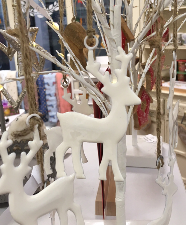 Christmas Decorations White Metal Stag