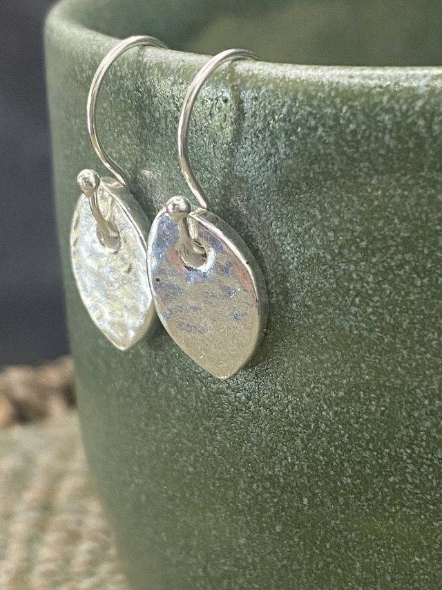 Fine Silver Hammered Mini Leaf Earrings