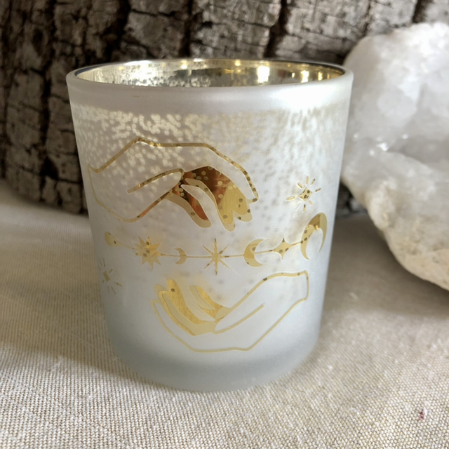 Photophore givré / métallique Mains spirituelles 