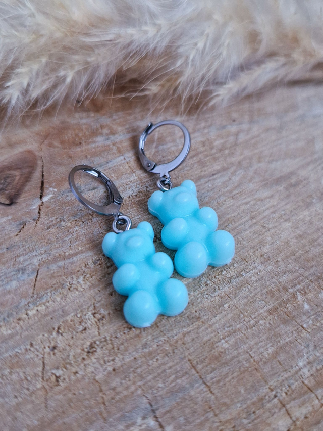 Boucles d'oreilles "Oursons" - Modèle bleu clair